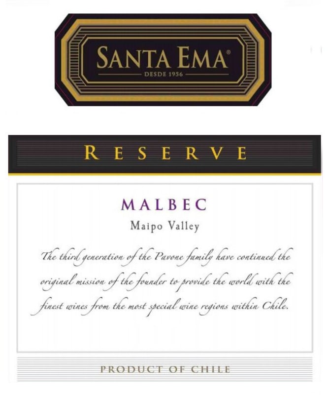 Santa Ema Reserve Malbec 2012 Front Label