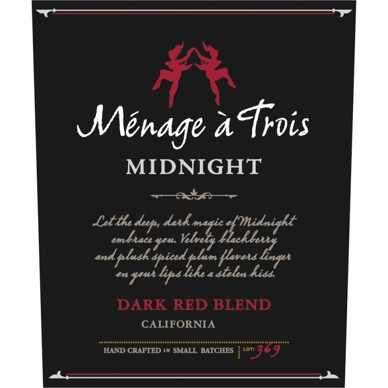 Menage a Trois Midnight Dark Red Blend 2014 Front Label