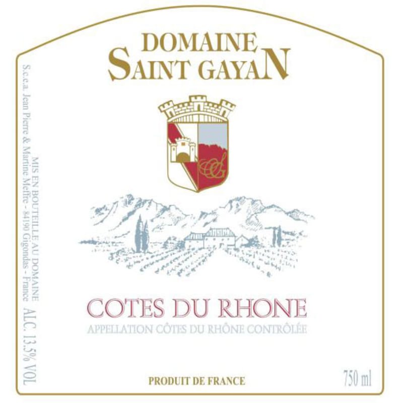 Domaine Saint Gayan Cotes du Rhone 2013 Front Label