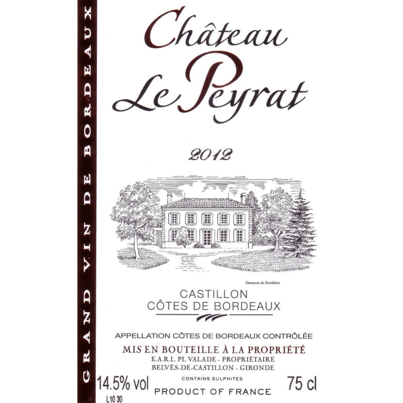 Chateau Valade Le Peyrat 2012 Front Label