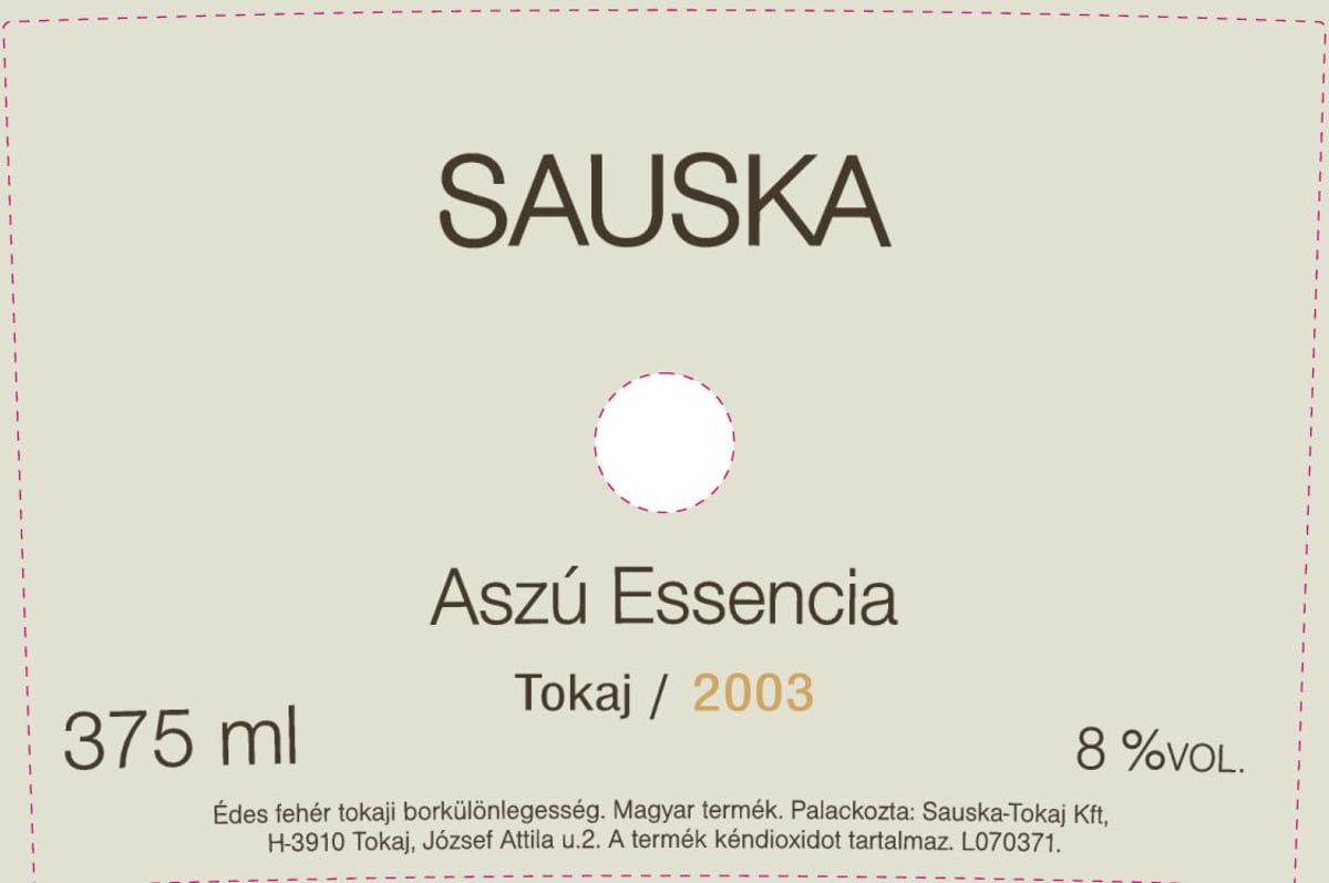 Sauska Tokaji Aszu Essencia 2003 Front Label