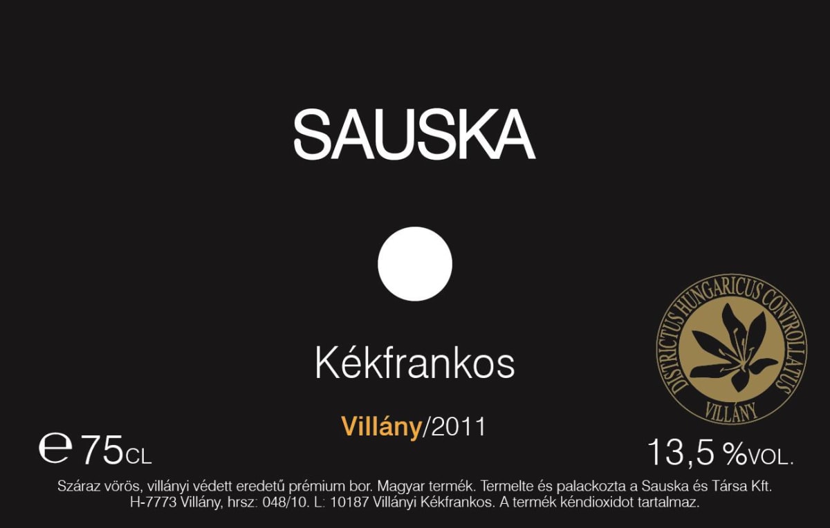 Sauska Villany Kekfrankos 2011 Front Label
