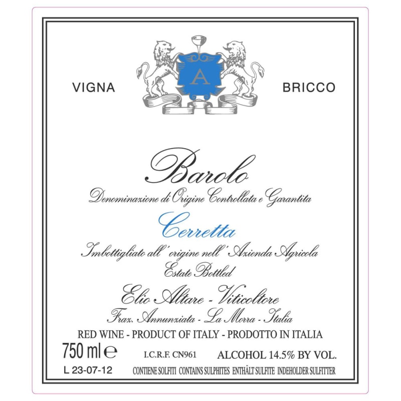 Elio Altare Barolo Cerretta 2005 Front Label