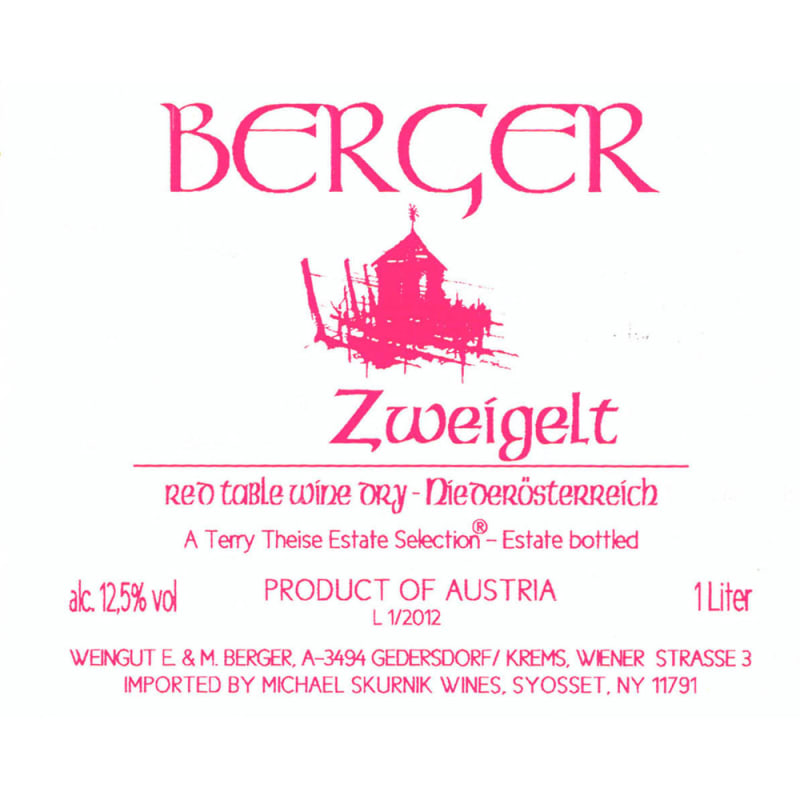 Berger Zweigelt (1 Liter) 2014 Front Label