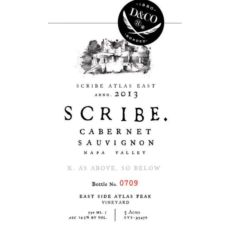 Scribe Atlas Peak West Cabernet Sauvignon 2013 Front Label