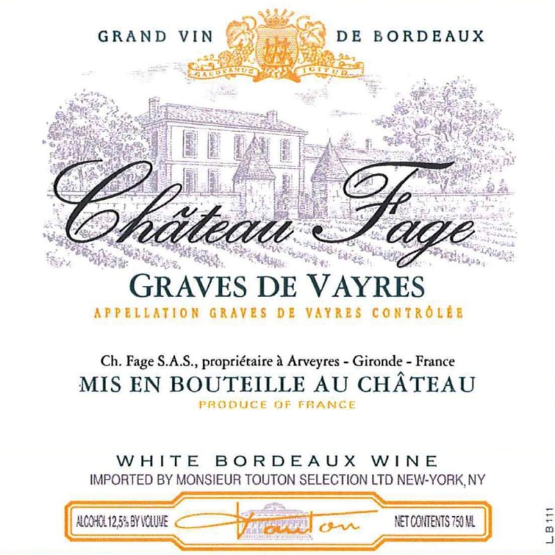 Chateau Fage Blanc 2015 Front Label