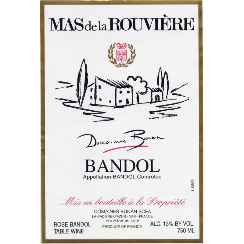 Domaines Bunan Bandol Mas de la Rouviere Rose 2014 Front Label