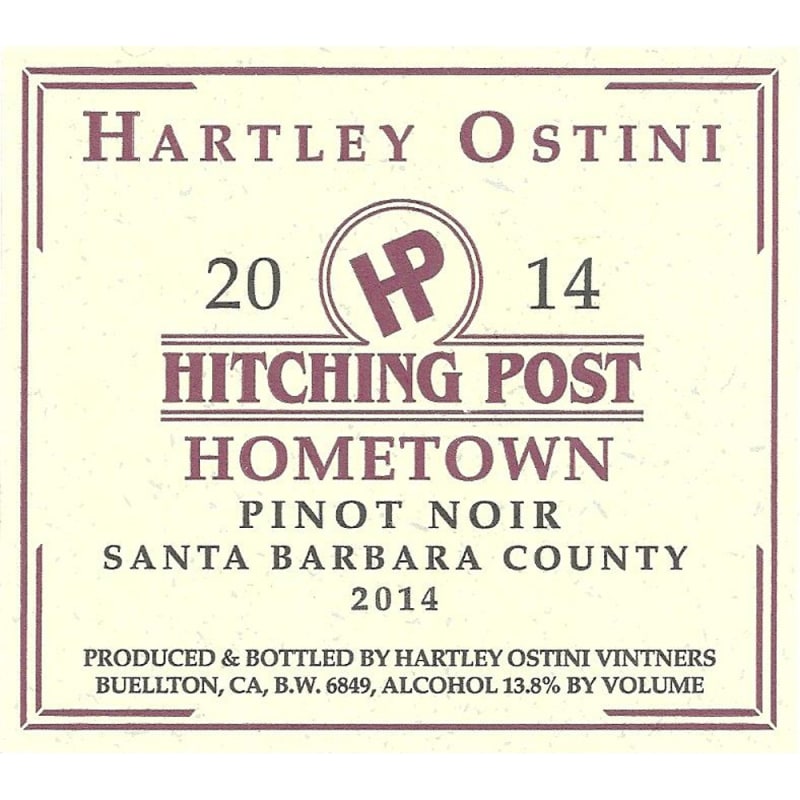 Hitching Post Hometown Pinot Noir (375ML half-bottle) 2014 Front Label