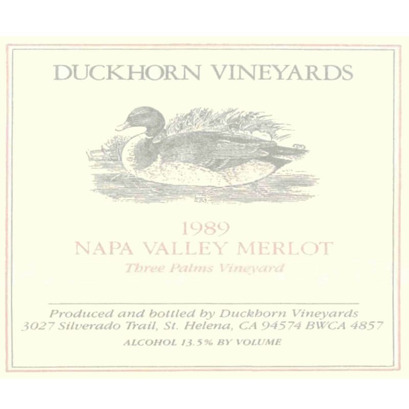 Duckhorn Three Palms Merlot 1989 Front Label