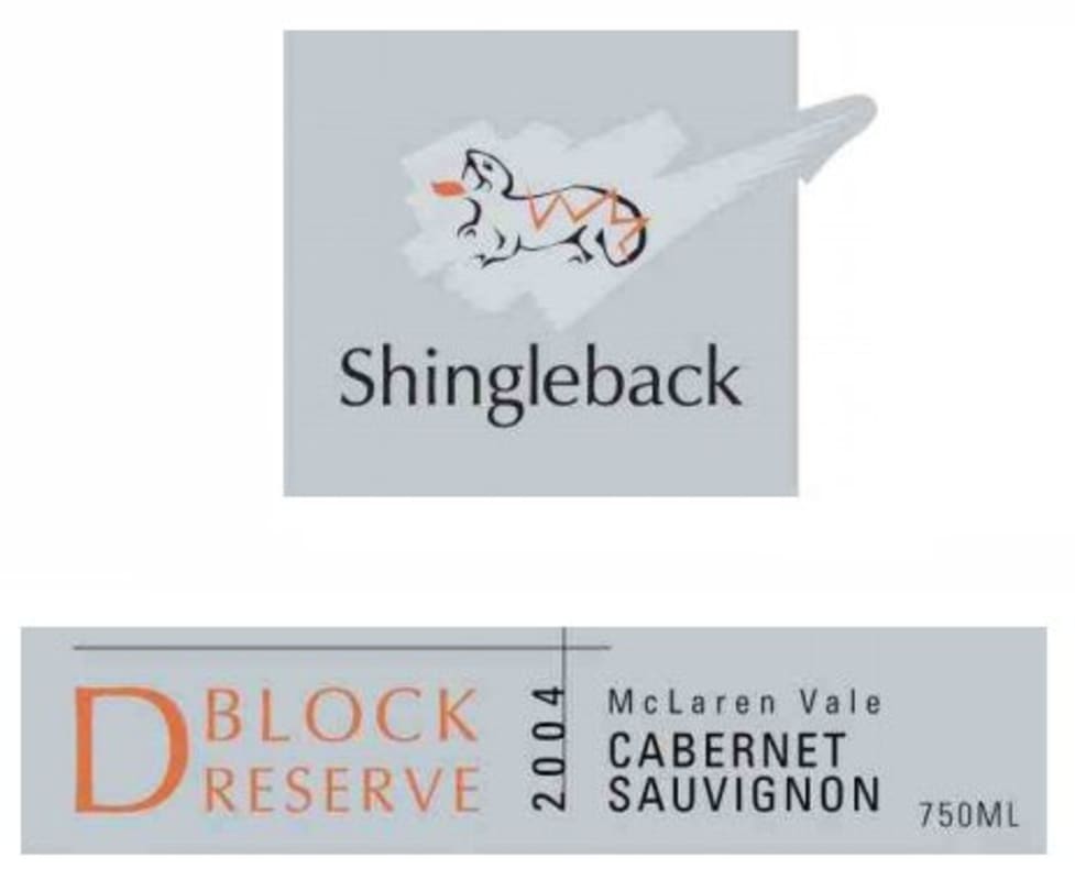Shingleback D Block Reserve Cabernet Sauvignon 2004 Front Label