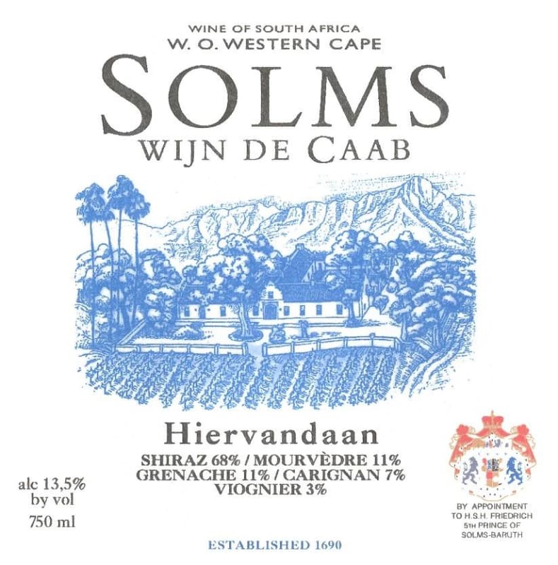 Solms Delta Hiervandaan Red 2005 Front Label