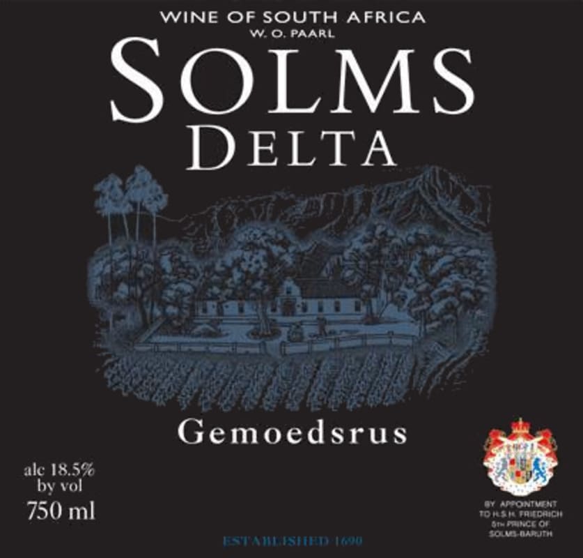 Solms Delta Gemoedsrus Fortified Shiraz 2012 Front Label