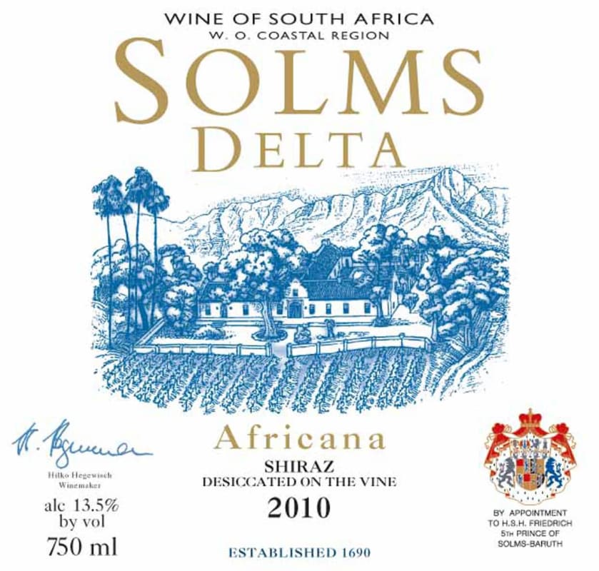 Solms Delta Africana Shiraz 2010 Front Label