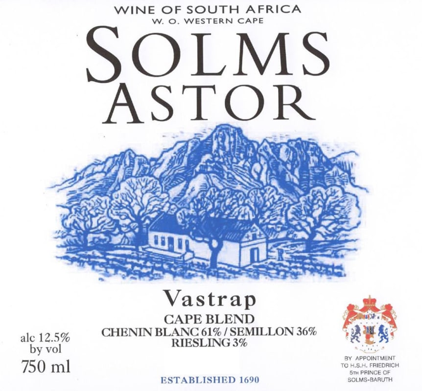 Solms Delta Vastrap White 2012 Front Label