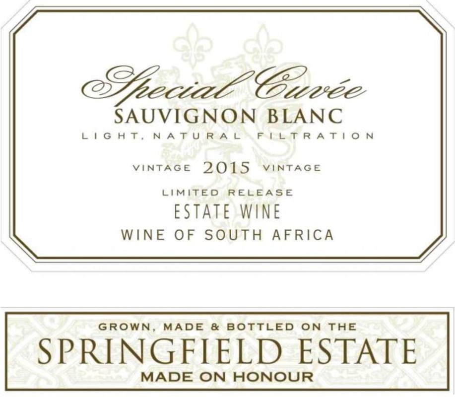 Springfield Estate Special Cuvee Sauvignon Blanc 2015 Front Label