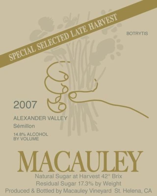 Macauley Special Selected Late Harvest Semillon 2007 Front Label