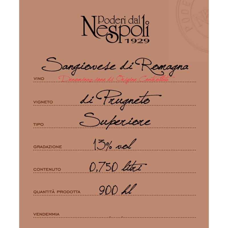 Poderi dal Nespoli Prugneto 2014 Front Label