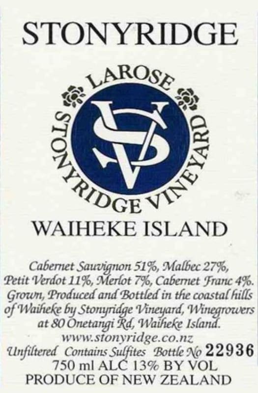 Stonyridge Larose Red Blend 2012 Front Label