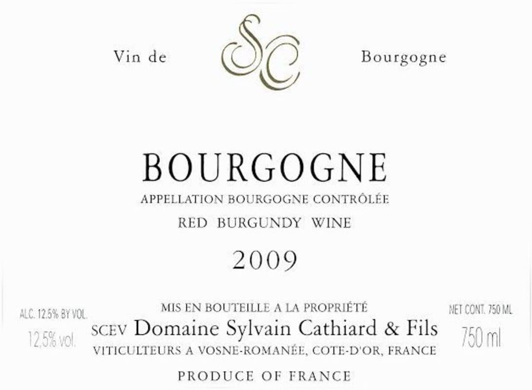 Sylvain Cathiard Bourgogne Rouge 2009 Front Label