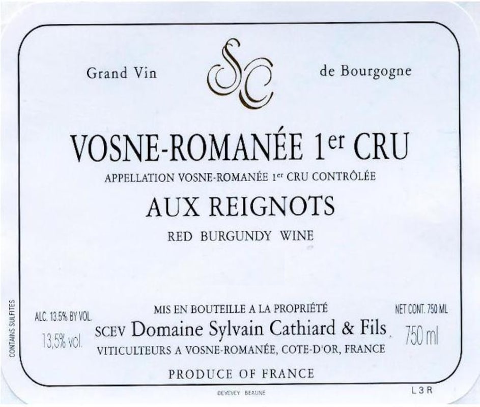 Sylvain Cathiard Vosne-Romanee Aux Reignots Premier Cru 2007 Front Label