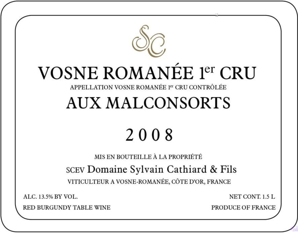 Sylvain Cathiard Vosne-Romanee Aux Malconsorts Premier Cru 2008 Front Label