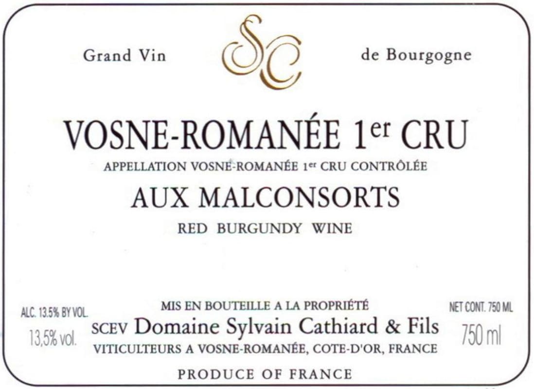 Sylvain Cathiard Vosne-Romanee Aux Malconsorts Premier Cru 2009 Front Label