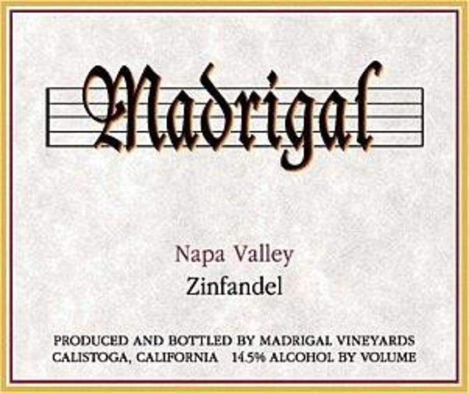 Madrigal Vineyards Zinfandel 2012 Front Label