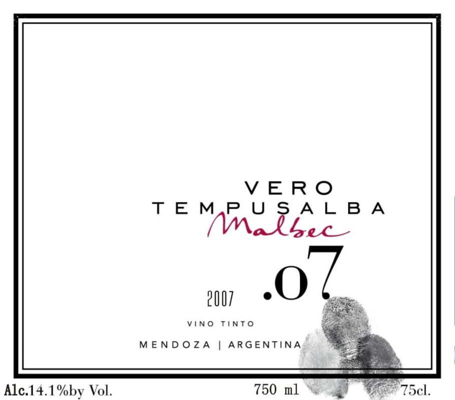 Tempus Alba Vero Malbec 2007 Front Label
