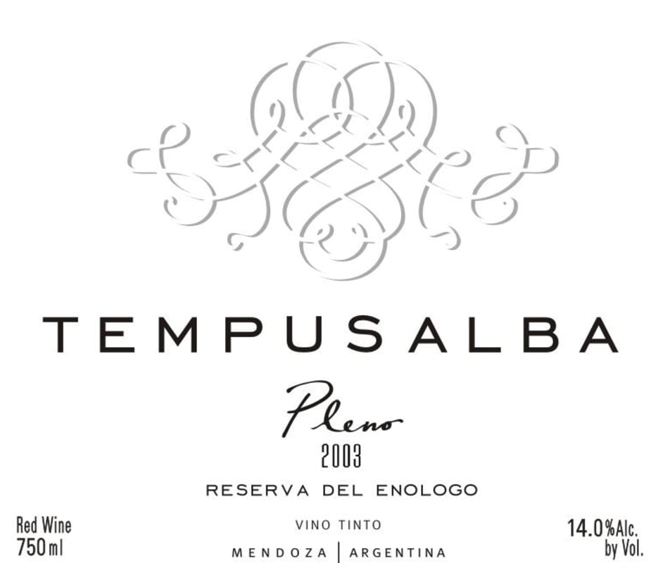 Tempus Alba Tempus Pleno Reserva del Enologo 2003 Front Label