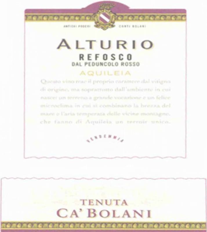 Ca' Bolani Alturio Refosco 2004 Front Label