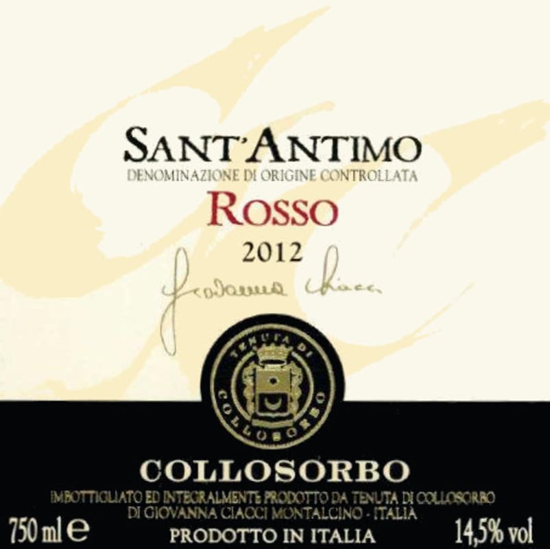 Collosorbo Sant' Antimo Rosso 2012 Front Label