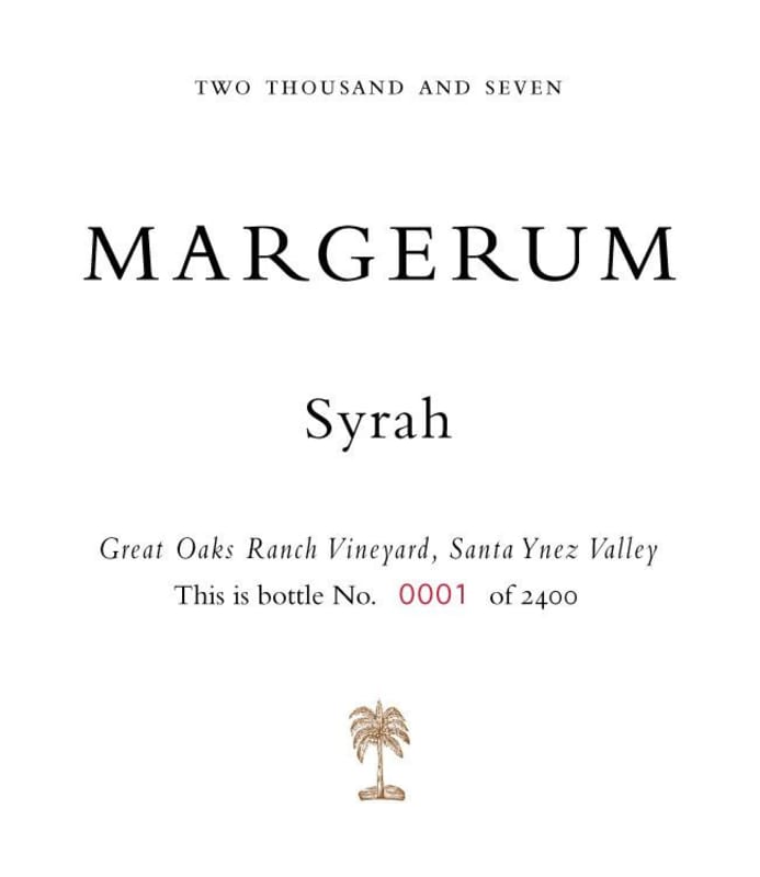 Margerum Great Oaks Ranch Vineyard Syrah 2007 Front Label
