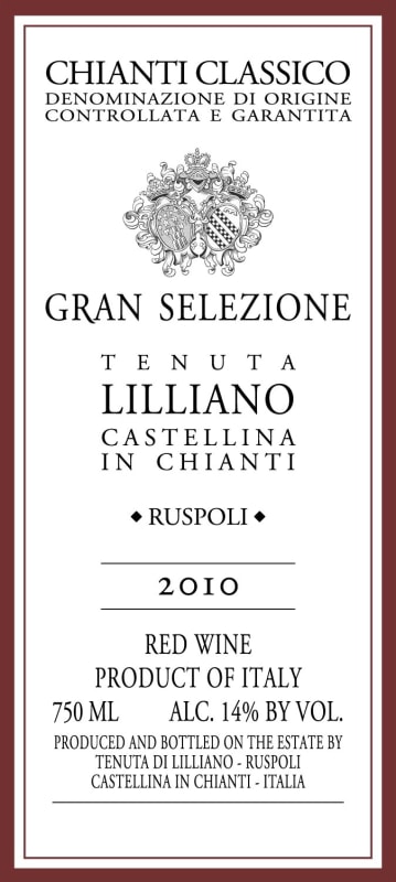Lilliano Chianti Classico Gran Selezione 2010 Front Label