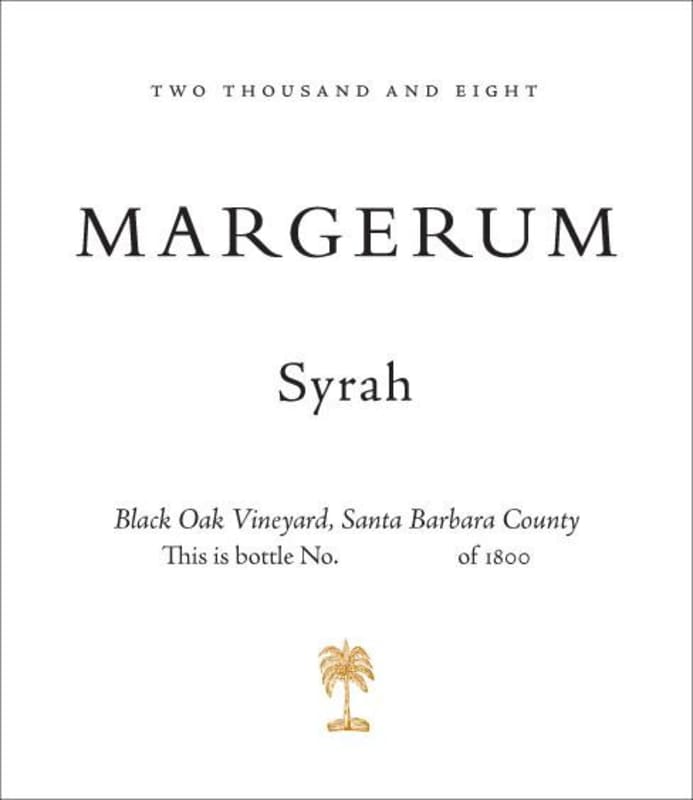 Margerum Black Oak Vineyard Syrah 2008 Front Label