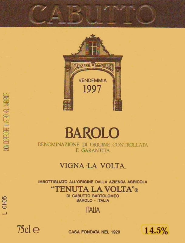 Cabutto Barolo Vigna La Volta 1997 Front Label