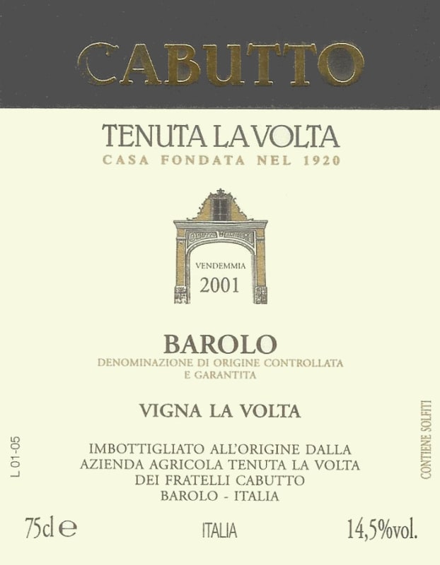 Cabutto Barolo Vigna La Volta 2001 Front Label