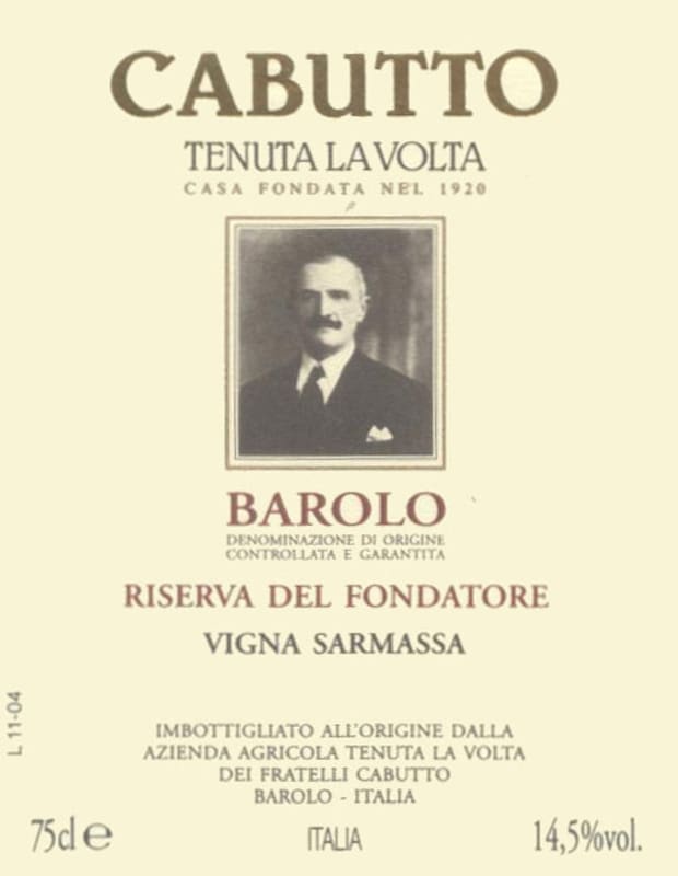 Cabutto Barolo Vigna Sarmasa Riserva del Fondatore 2008 Front Label