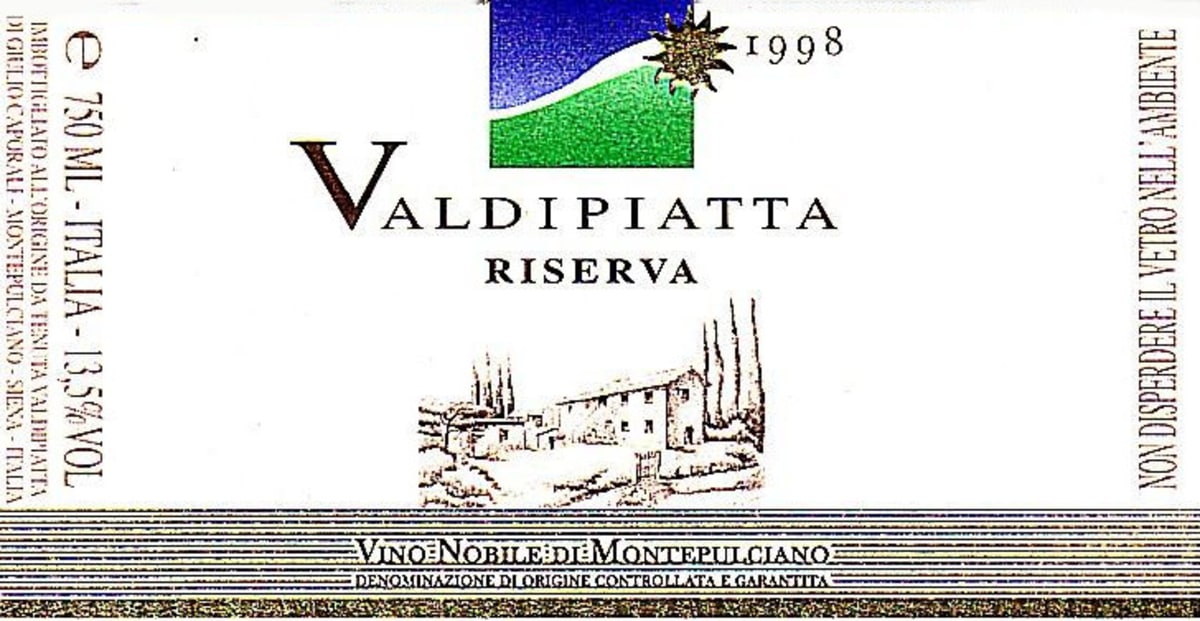 Valdipiatta Vino Nobile di Montepulciano Riserva 1998 Front Label