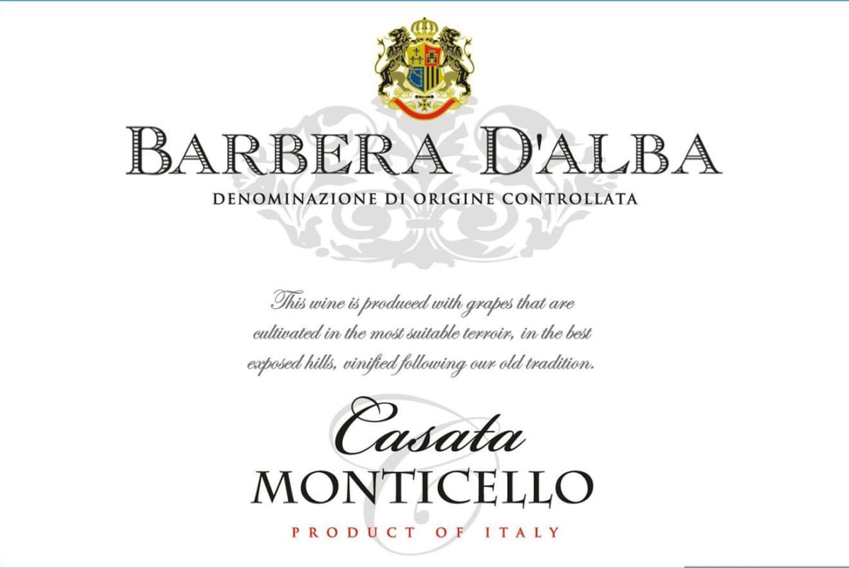 Neirano Casata Monticello Barbera d'Alba 2012 Front Label
