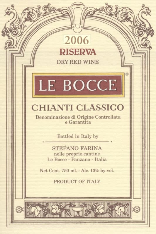 Stefano Farina Chianti Classico Fattoria Le Bocce Riserva 2006 Front Label
