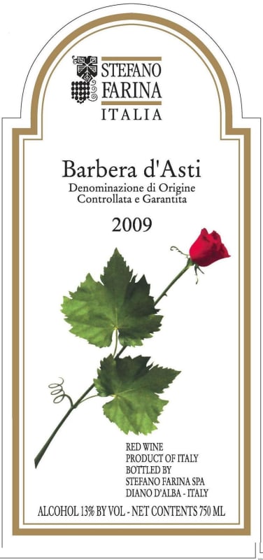 Stefano Farina Barbera d'Asti 2009 Front Label