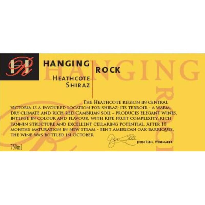 Hanging Rock Winery Shiraz 2012 Front Label