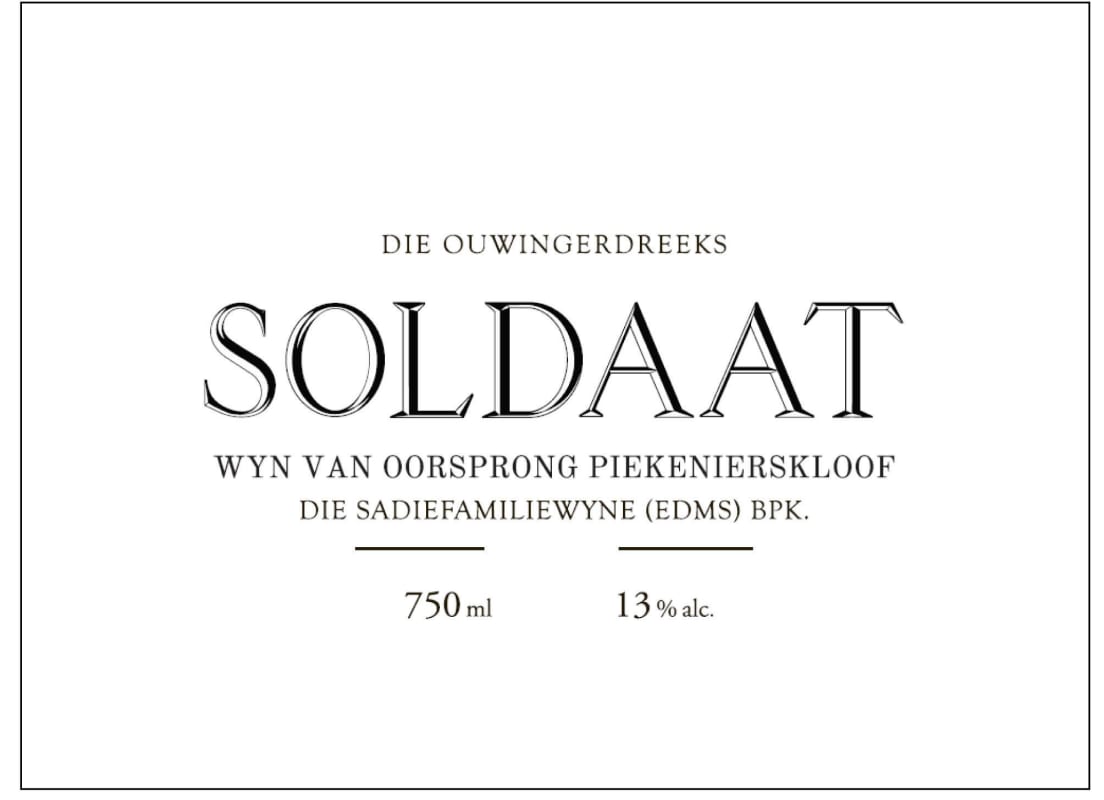 Sadie Family Die Ouwingerdreeks Soldaat 2013 Front Label