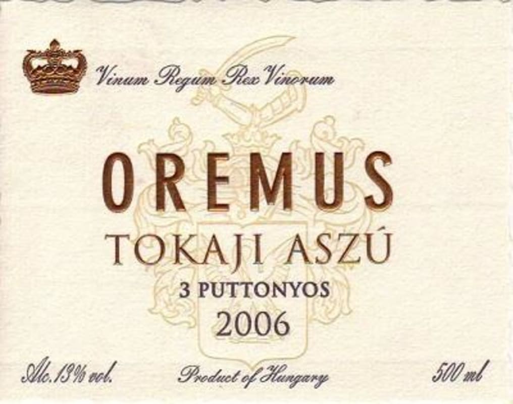 Oremus Tokaji Aszu 3 Puttonyos 2006 Front Label