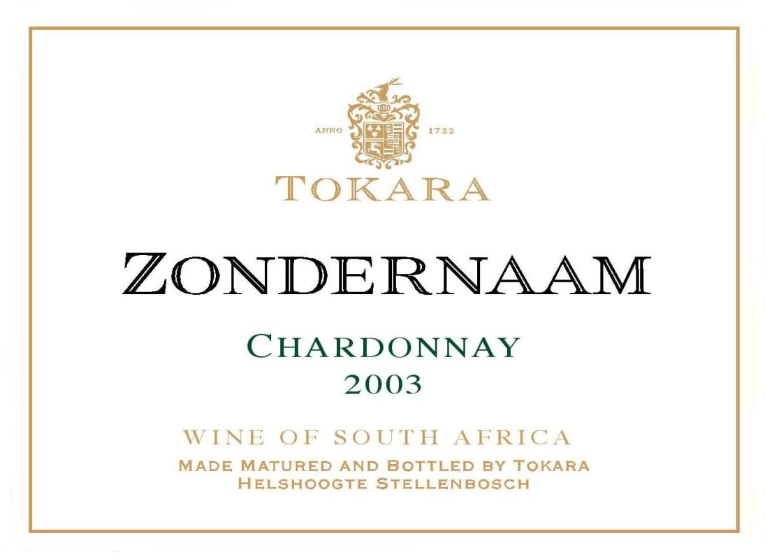 Tokara Zondernaam Chardonnay 2003 Front Label
