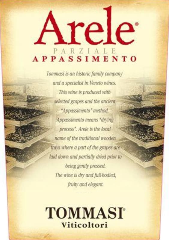 Tommasi Veronese Arele Appassimento 2011 Front Label