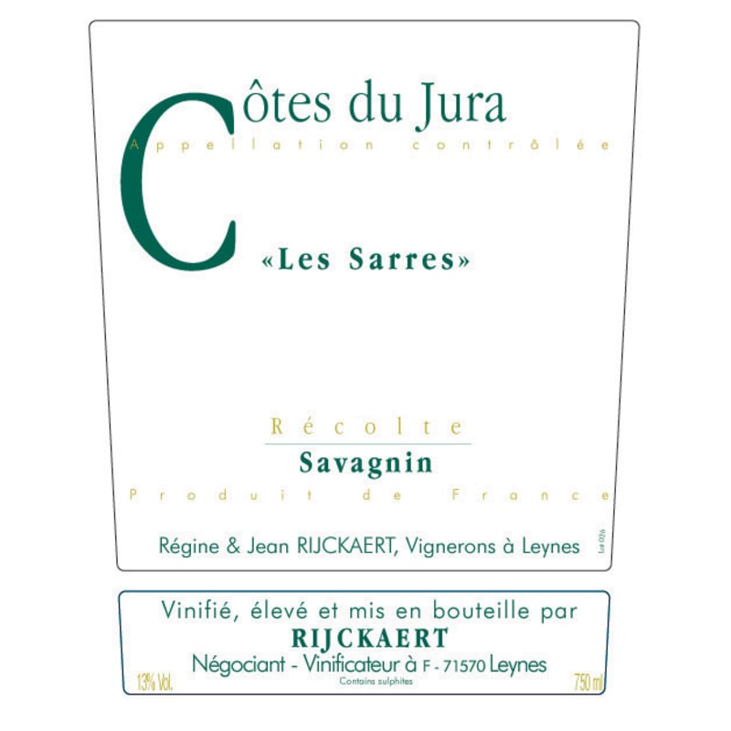 Maison Rijckaert Cotes du Jura Les Sarres Savagnin 2010 Front Label