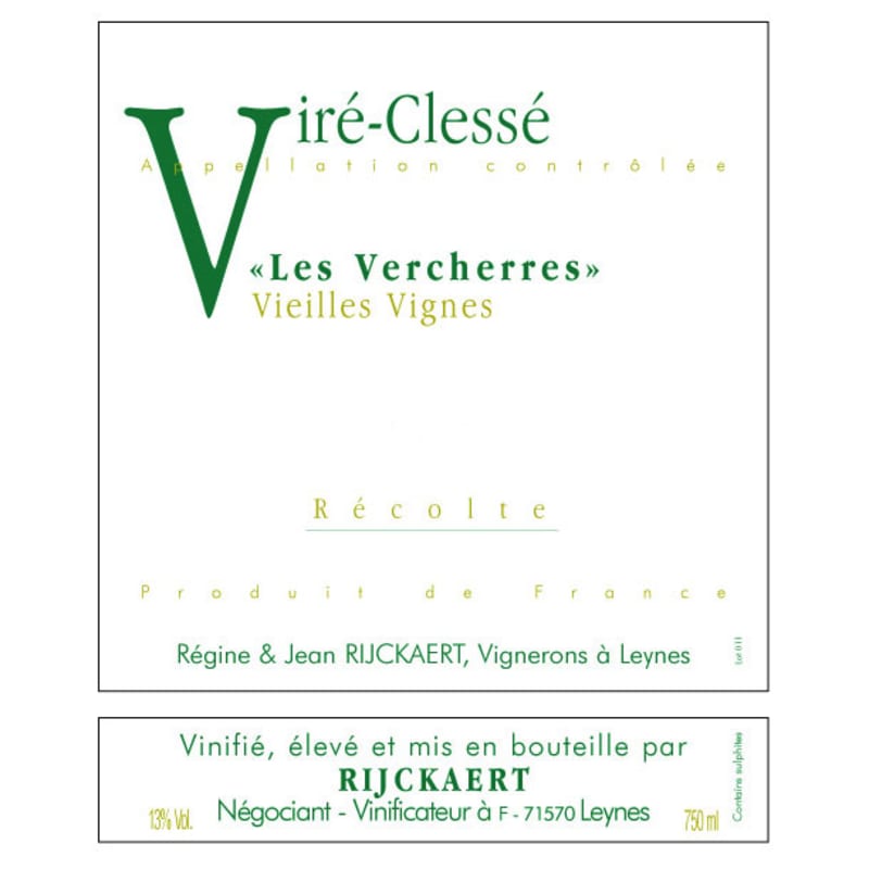 Maison Rijckaert Vire Clesse Les Vercherres Vieilles Vignes 2013 Front Label