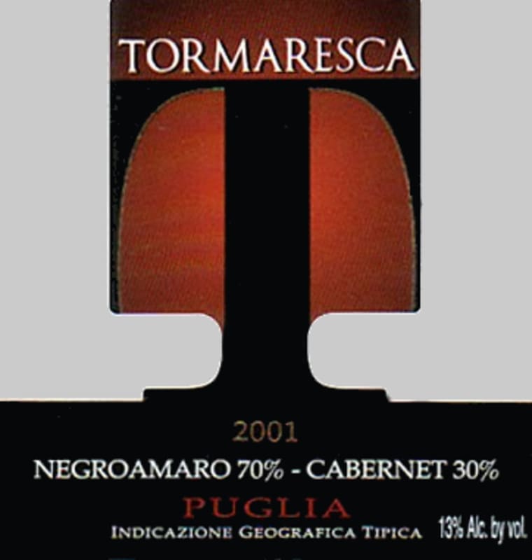 Tormaresca Puglia Negroamaro - Cabernet 2001 Front Label