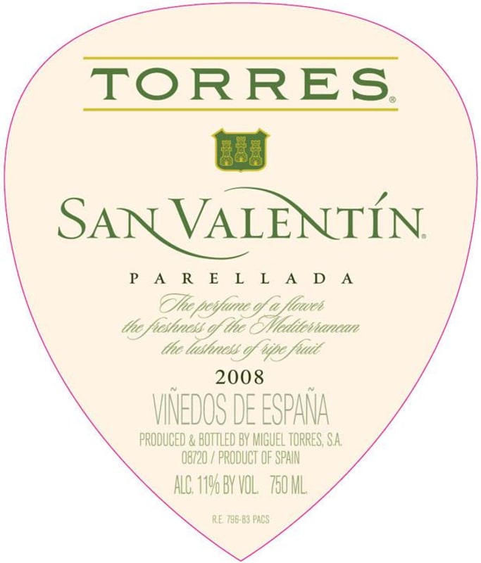 Torres San Valentin Parellada 2008 Front Label